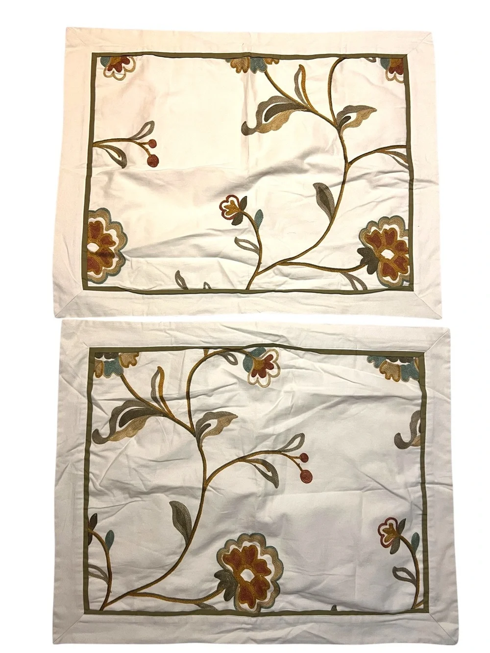 Harbor House Beige Floral Embroidered Cotton Standard Pillow Shams Set 2